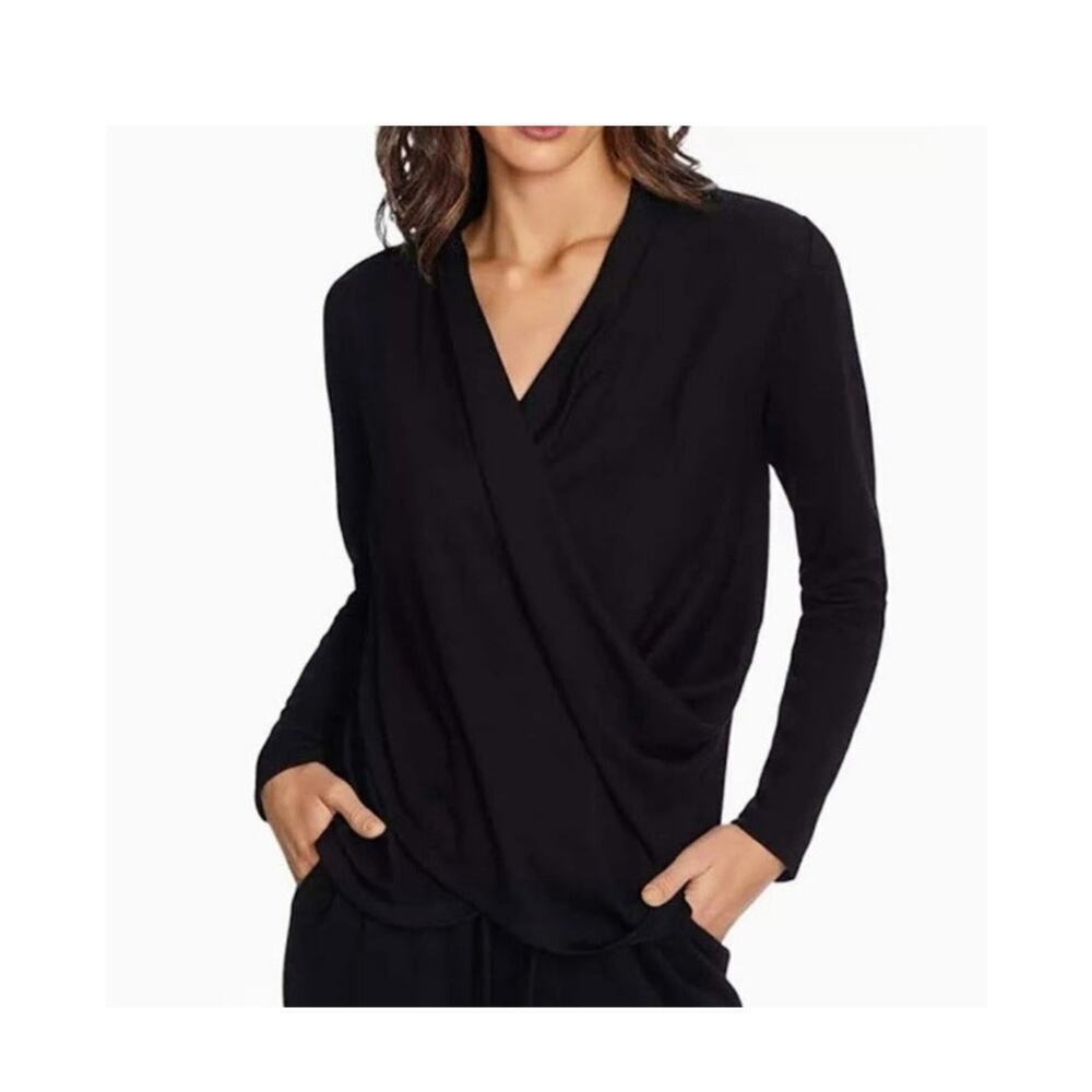 1.STATE Soft Knit Surplice Top Black Long Sleeve Size Small